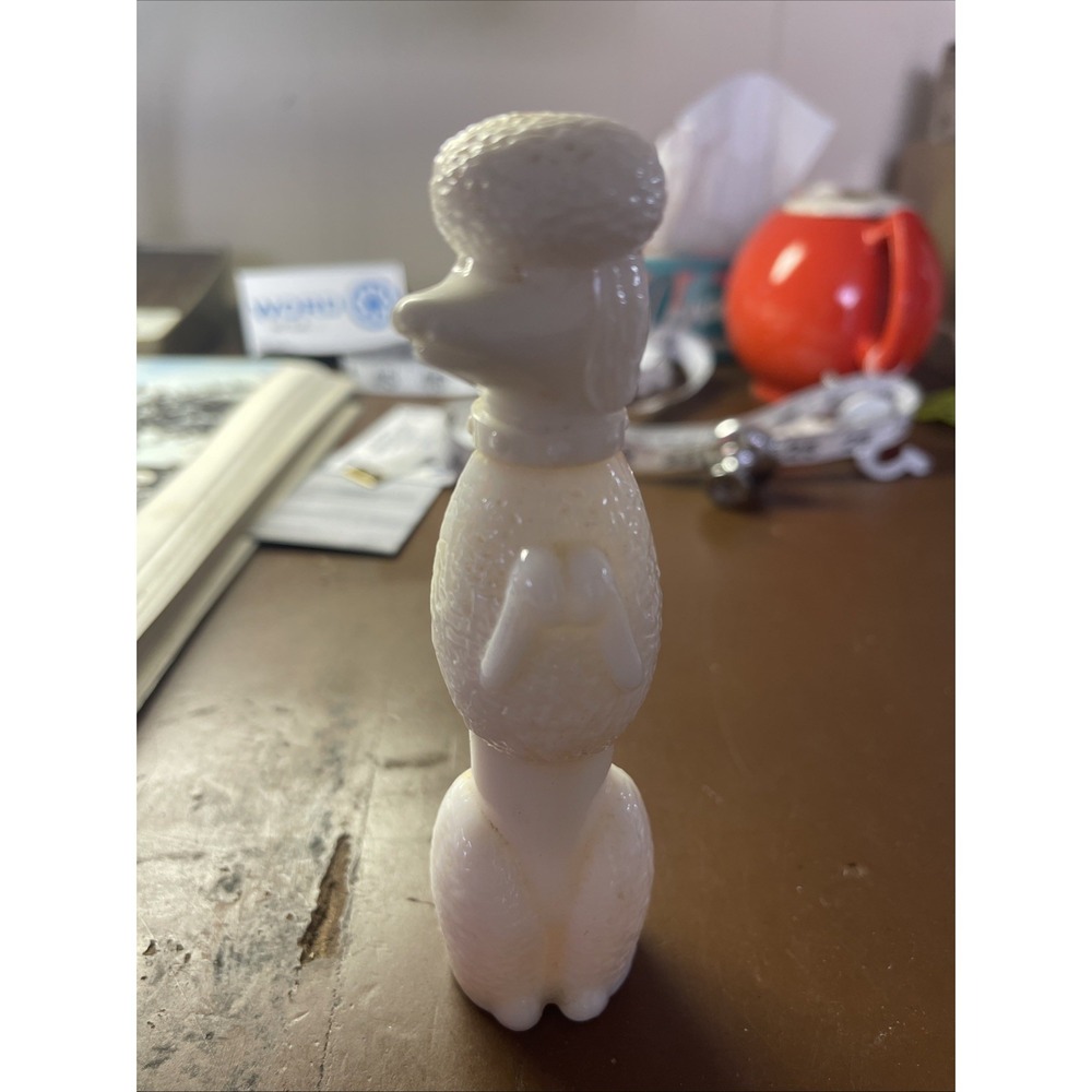 1960s  Vintage Avon Milk Glass Poodle Figurine "Empty" Scent Here's My Heart